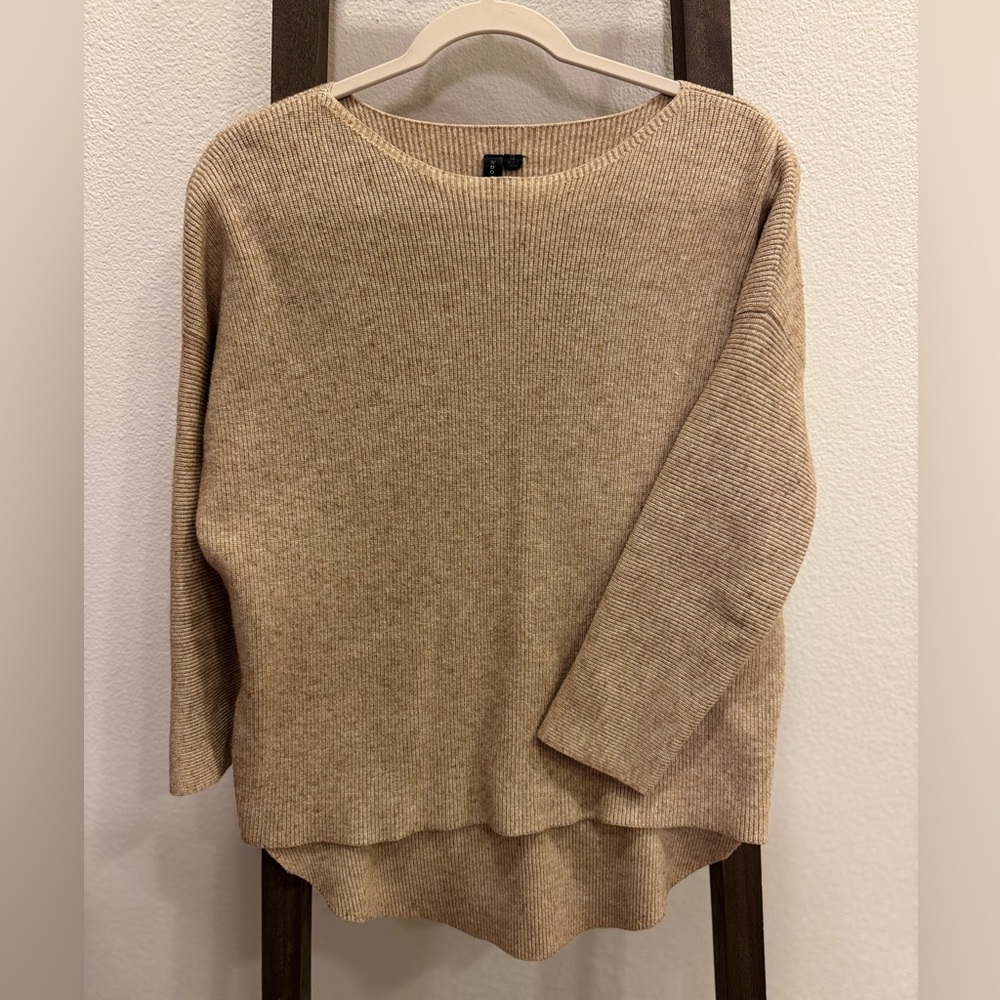 Knot Sisters- Ribbed, Oatmeal Sweater High/Low 3/4 Sleeves. S. Originally $68